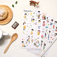 韩国heeda森林系女孩可爱卡通日记PVC透明贴画手帐贴纸 6张入