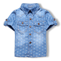 2014夏款新款 男童儿童宝宝 童装风格牛仔短袖休闲衬衫
