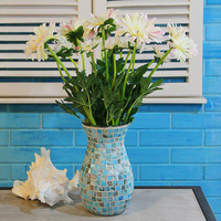 天然贝壳马赛克玻璃花瓶 兰色地中海家居客厅餐厅装饰摆设花器