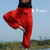 红与黑。尼泊尔进口 纯棉吊裆裤大裆裤阔腿裤 木扣大口袋