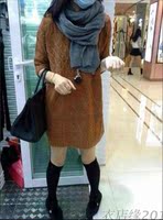 秋季新款女装 韩国麻花编织特别边开叉设计长款毛衣 针织连衣裙