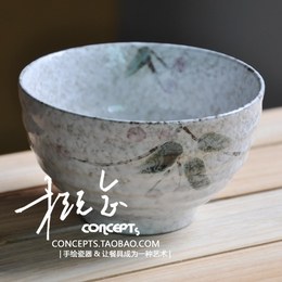 概念|手造手绘釉下彩餐具 萱草 陶瓷碗 米饭碗 汤碗 螺纹日式碗