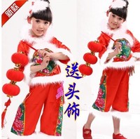 儿童民族舞蹈演出服装长袖女童秧歌舞汉族舞表演服圣诞元旦演出服
