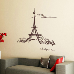 paris 包邮法国巴黎标志建筑埃菲尔铁塔背景装饰 欧式雅风墙贴纸