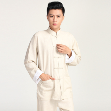 2016新款3色复古改良棉麻男士唐装长袖套装 中式功夫衫晨练服