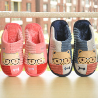 两双包邮 冬季韩国情侣棉拖鞋可爱眼镜猫居家地板棉鞋 亲子棉拖鞋
