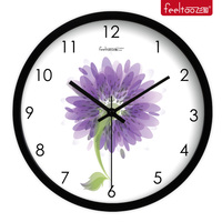 飞淘简约紫色花朵壁挂钟表12英寸静音石英钟卧室客厅大厅圆形时钟