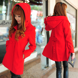毛呢外套女2015秋冬新款韩版修身呢子大衣加厚中长款红色妮子外套