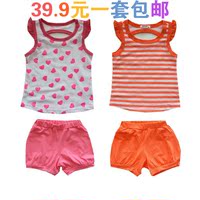 童套装 14新款夏装 韩版女童甜美套装 童夏季短袖背心套