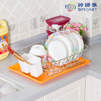 特价超值 诗诺雅单层不锈钢碗架 沥水架碗碟架带筷子筒塑料接水盘