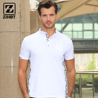 zihot2015男生夏季新款青年门筒领短袖拼接紧身打底t恤2002
