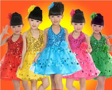 六一儿童摄影服表演服演出服舞蹈服红亮片小女孩女童主持礼服特价