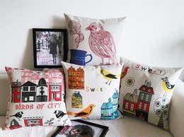 北欧 清新文艺 小鸟系列 甜美的家 乡村田园美式棉麻沙发靠垫抱枕