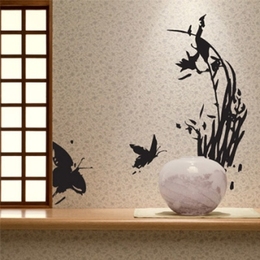 wild orchid 植物蝶恋花日式风格过道玄关背景墙装饰贴纸雅风墙贴