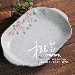 岸本|正品|日式手绘樱花陶瓷餐具|超大微波炉鱼盘12英寸椭圆长盘