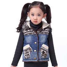 韩版秋冬装童装女童牛仔外套2015冬款新款儿童加绒加厚保暖棉马甲