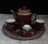 景德镇陶瓷器茶具高档手绘仿古珐琅彩排花茶具6头功夫茶具带茶盘