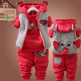宝宝加厚卫衣三件套秋冬装0-1-2-3岁男女婴儿装童装套装棉衣外套