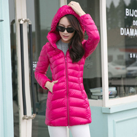 2015冬季新款韩版轻薄羽绒服女中长款大码女装连帽修身女士外套潮