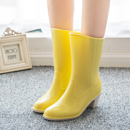 包郵特價風靡韓國高跟中筒秋冬季加絨水鞋雨鞋雨靴女側扣膠鞋套鞋