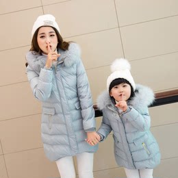 亲子装冬装2015款韩版加厚中长款外套冬季母女装秋冬新款加厚棉衣
