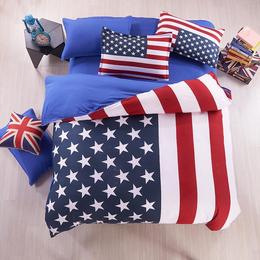 美国英国旗床上用品春夏米字旗斜纹四件套英伦简约印花床单被套