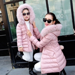 母女装冬装2015款韩版毛领连帽加厚棉衣亲子装秋冬新款中长款外套