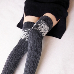 秋冬季日系羊绒袜套女长筒袜过膝袜高筒袜袜套护膝保暖兔羊毛袜长