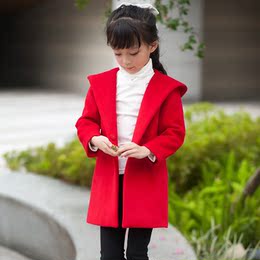 2016新款女童秋冬装毛呢子大衣外套韩版儿童连帽中大童装保暖上衣