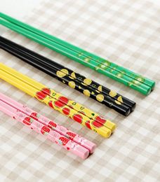 环保烤漆无毒无害 日式和风简约五彩水果筷子 彩色木质筷子套装
