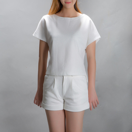 2015夏季新款白色纯棉T桖女 收腰修身显瘦百搭T桖衫