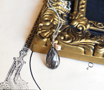 碧声手作 进口大尺寸切面 超赞品质 黑发晶  淡水珍珠 925银项链