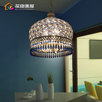 波西米亚灯具地中海风格白色蓝水晶单头小吊灯卧室餐厅灯创意个性
