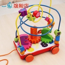 特价！智力益智绕珠拖车 串绕珠珠木制玩具 早教推荐益智玩具