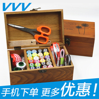 实木针线盒套装 韩国复古风格缝纫线盒 家用收纳手缝线十字绣工具