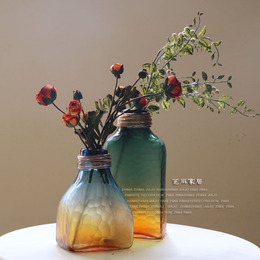 玻璃花瓶 现代风渐变色玻璃花瓶 台面装饰品 美式欧式简约风