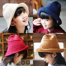 娜塔巫韩版童装2015秋冬季新款韩国女童针织毛线盆帽儿童渔夫帽子