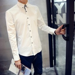 2016春装新款韩版休闲男装潮男长袖衬衫男士衬衣修身纯色青年衬衫