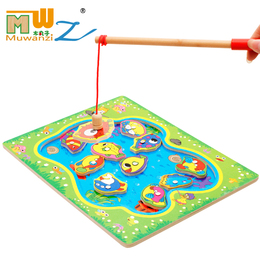 木头质制儿童钓鱼玩具磁性拼图男女宝宝益智动手小孩1-2-3半周岁