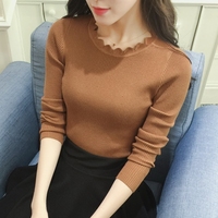 2016秋季新款女装修身短款针织衫低圆领打底衫纯色套头长袖薄毛衣