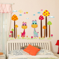 可爱卡通长颈鹿可移除墙贴纸儿童房间背景墙纸贴画幼儿园装饰贴纸
