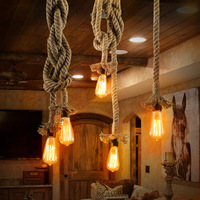 美式乡村个性创意loft复古工业风麻绳吊灯酒吧吧台餐厅led小吊灯