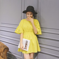 夏季新款韩版女装短款喇叭袖连衣裙圆领收腰修身短裙子气质公主裙