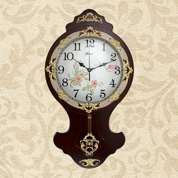 欧式仿古实木挂钟创意大号客厅静音时钟现代时尚摆钟简约个性钟表