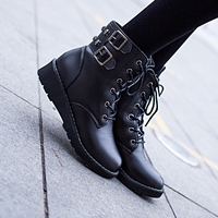 2015秋冬新款英伦中筒马丁靴平底系带女靴黑色圆头学生短靴及单靴