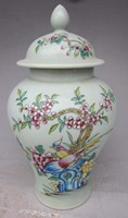 古玩董98老大清雍正年制粉彩瓷器花鸟尊缸碗盘子花瓶将军罐 5109