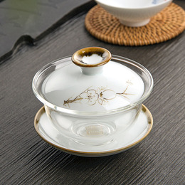 包邮色釉手工陶瓷玻璃盖碗 耐热茶杯泡茶碗盖杯 景德镇功夫茶具
