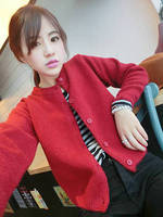 2015秋冬新款羊绒针织毛衣衫韩版学生甜美长袖短款加厚开扣外套女