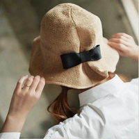 夏季新款韩版渔夫帽女士蝴蝶结棉麻遮阳帽优雅气质可折叠潮帽