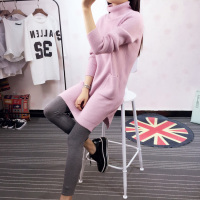 冬季新款韩版高领纯色中长款打底针织衫连衣裙大码宽松显瘦女装